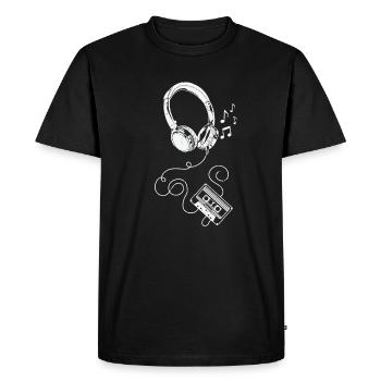 Kopfhörer und Kassette - Männer Premium Bio T-Shirt - Schwarz - Vorne - Nico (187cm)
