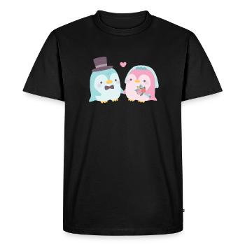 Marié mignon de pingouin et couples de mariage de mariée - T-shirt Premium bio Homme - noir - Devant - Nico (187cm)