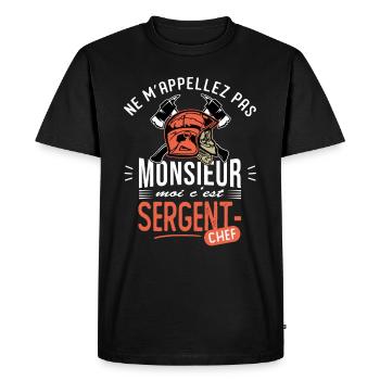 sapeurs pompiers sergent chef humour grade pompier - T-shirt Premium bio Homme - noir - Devant - Nico (187cm)