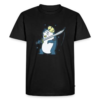 Pingouin avec masque et épée Antarctique - T-shirt Premium bio Homme - noir - Devant - Nico (187cm)