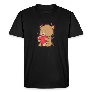 Bear is in love with heart forest animal - Men's Premium Organic T-Shirt - black - Front - Nico (187cm)
