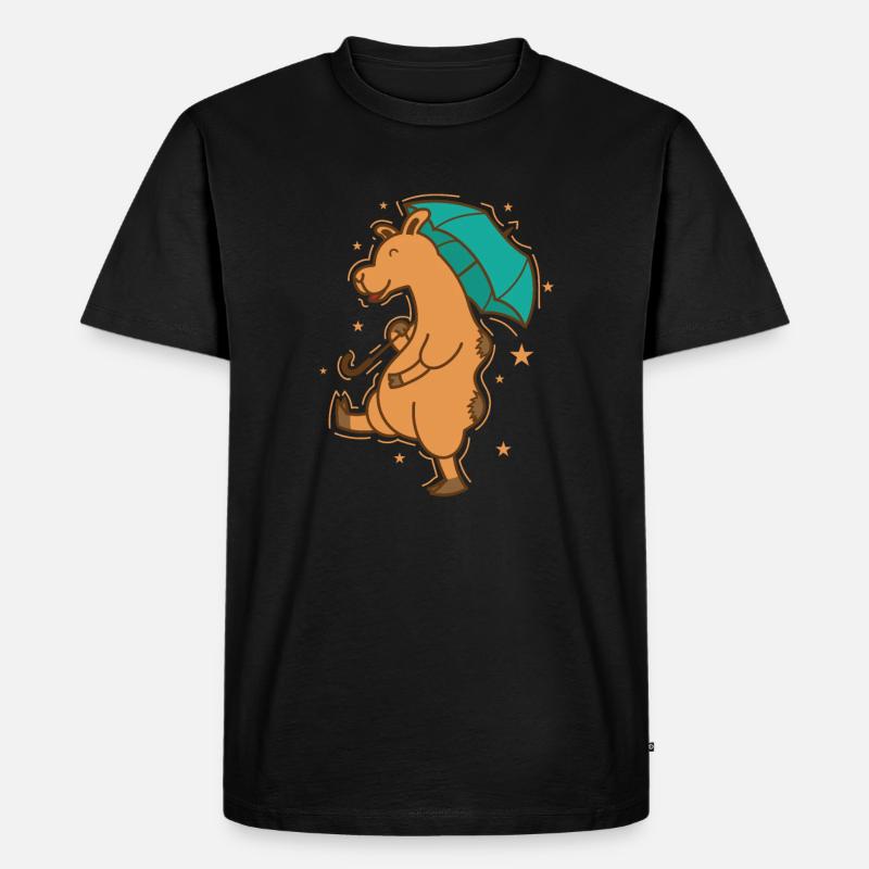 Kamel mit Regenschirm Dromedar Karawane - Männer Premium Bio T-Shirt - Schwarz