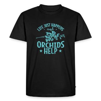 La vie arrive et les orchidées aident à planter - T-shirt Premium bio Homme - noir - Devant - Nico (187cm)