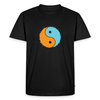 Symbole Orange, Bleu, Yin et Yang - T-shirt Premium bio Homme - noir - Devant - Nico (187cm)