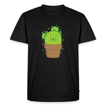 Cat Cactus in Pot Plant - Men's Premium Organic T-Shirt - black - Front - Nico (187cm)