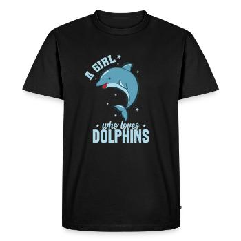 Une fille qui aime les dauphins Dauphin de mer - T-shirt Premium bio Homme - noir - Devant - Nico (187cm)