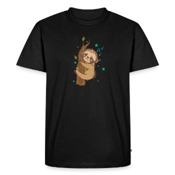 Paresseux sur l’arbre en écoutant de la musique - T-shirt Premium bio Homme - noir - Devant - Nico (187cm)