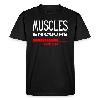 Humour musculation, muscu drôle muscles en cours - T-shirt Premium bio Homme - noir - Devant - Nico (187cm)