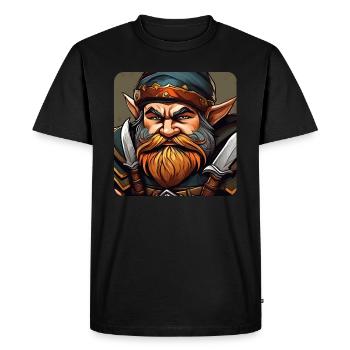 Petit gnome nain guerrier lutin - T-shirt Premium bio Homme - noir - Devant - Nico (187cm)