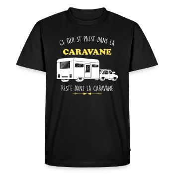 Camping. Ce qui se passe dans la caravane - T-shirt Premium bio Homme - noir - Devant - Nico (187cm)