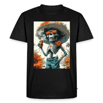 Smoking Skull, Totenkopf mit Zigarette - Männer Premium Bio T-Shirt - Schwarz - Vorne - Nico (187cm)