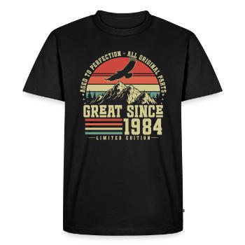 Great Since 1984 Vintage Birthday Retro - Men's Premium Organic T-Shirt - black - Front - Nico (187cm)