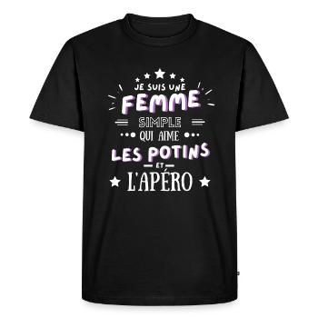 Humour femme maman fête apéro et les potins - T-shirt Premium bio Homme - noir - Devant - Nico (187cm)