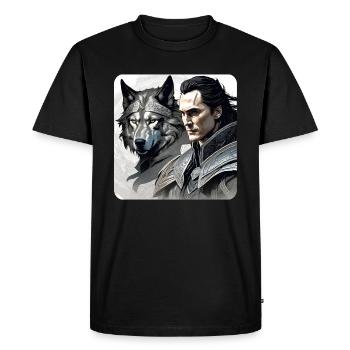Loki with Fenri's Wolf Asgard Ragnarok - Men's Premium Organic T-Shirt - black - Front - Nico (187cm)