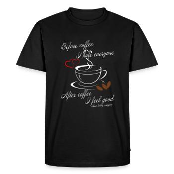 Avant le café, je déteste tout le monde - après je me sens bien - T-shirt Premium bio Homme - noir - Devant - Nico (187cm)