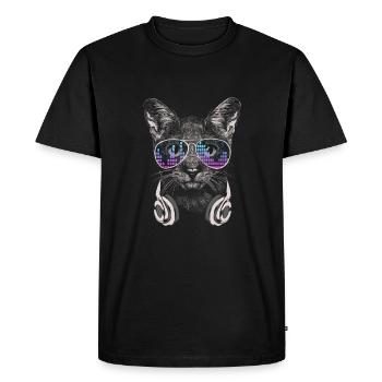 Chat avec des écouteurs et des lunettes de soleil fraîches - T-shirt Premium bio Homme - noir - Devant - Nico (187cm)