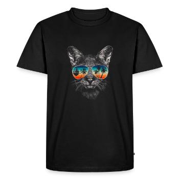 Cat with cool sunglasses for holidaymakers - Men's Premium Organic T-Shirt - black - Front - Nico (187cm)