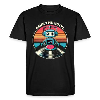 Gem vinylen - Herre Premium økologisk T-shirt - sort - Foran - Nico (187cm)