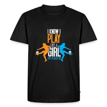 Football Je sais que je joue comme une fille - T-shirt Premium bio Homme - noir - Devant - Nico (187cm)