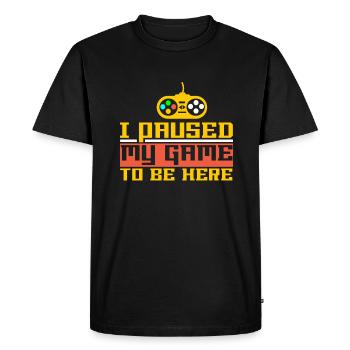 Football J’ai interrompu mon jeu pour arriver ici - T-shirt Premium bio Homme - noir - Devant - Nico (187cm)