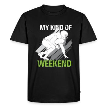 Football Mon genre de footballeur de week-end - T-shirt Premium bio Homme - noir - Devant - Nico (187cm)