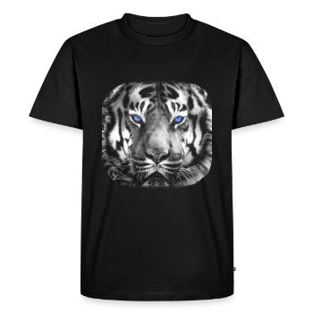 Tigre aux yeux bleus noir et blanc - T-shirt Premium bio Homme - noir - Devant - Nico (187cm)