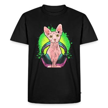 Sphynx Cat Kitten Headphones Music Gift - Men's Premium Organic T-Shirt - black - Front - Nico (187cm)