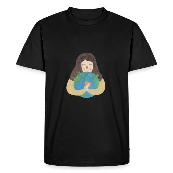 Girl hug earth planet earth plant heart - Men's Premium Organic T-Shirt - black - Front - Nico (187cm)