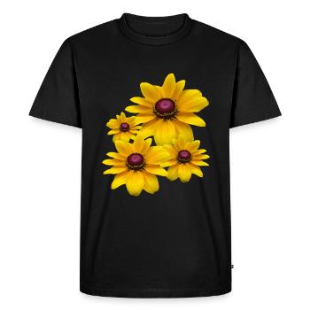 fleurs de coneflower floraison jaune, pétales, floral, - T-shirt Premium bio Homme - noir - Devant - Nico (187cm)