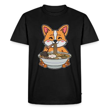 Corgi dog eats ramen noodle soup - Men's Premium Organic T-Shirt - black - Front - Nico (187cm)