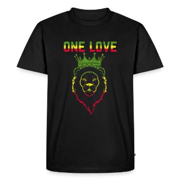 One Love Reggae Musicien Lion Crown - T-shirt Premium bio Homme - noir - Devant - Nico (187cm)