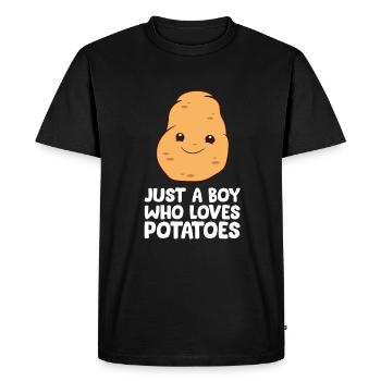 Just a Boy Who Loves Potatoes - Men's Premium Organic T-Shirt - black - Front - Nico (187cm)