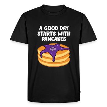 Crêpes pour le petit déjeuner Une bonne journée commence par - T-shirt Premium bio Homme - noir - Devant - Nico (187cm)