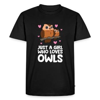 Juste une fille qui aime les hiboux mignon hibou - T-shirt Premium bio Homme - noir - Devant - Nico (187cm)