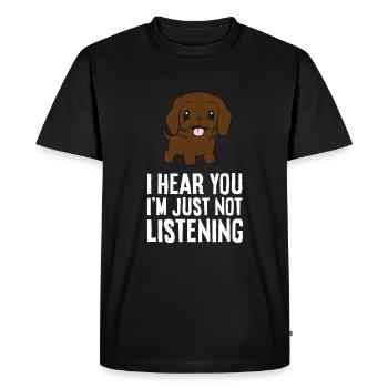Je t’entends, je n’écoute tout simplement pas l’amour - T-shirt Premium bio Homme - noir - Devant - Nico (187cm)