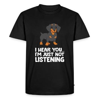 Chien teckel je t’entends, je n’écoute tout simplement pas - T-shirt Premium bio Homme - noir - Devant - Nico (187cm)
