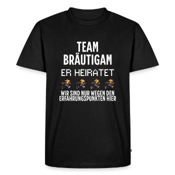 Team Groom Experience Points Bachelor - Men's Premium Organic T-Shirt - black - Front - Nico (187cm)