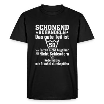 Instructions d’entretien 50 ans - T-shirt Premium bio Homme - noir - Devant - Nico (187cm)