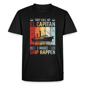 Retro Ship Boat Captain - Men's Premium Organic T-Shirt - black - Front - Nico (187cm)