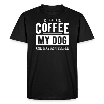 J'aime le café mon chien et peut-être 3 personnes - T-shirt Premium bio Homme - noir - Devant - Nico (187cm)
