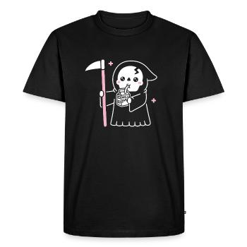 Cute Grim Reaper Drinking Milk - Men's Premium Organic T-Shirt - black - Front - Nico (187cm)