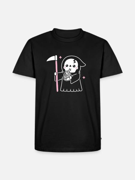 Süßer Sensenmann trinkt Milch - Männer Premium Bio T-Shirt - Schwarz