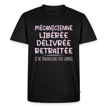 Mechanic celebrates her retirement with humour - Men's Premium Organic T-Shirt - black - Front - Nico (187cm)