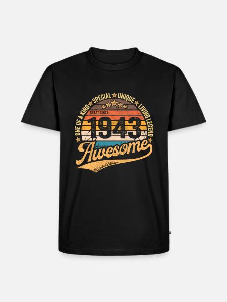 1943 Fødselsdag Retro Vintage født i 1943 - Herre Premium økologisk T-shirt - sort
