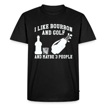 J’aime le bourbon et le golf et peut-être 3 personnes - T-shirt Premium bio Homme - noir - Devant - Nico (187cm)
