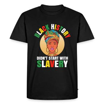 L’histoire des Noirs n’a pas commencé avec l’esclavage - T-shirt Premium bio Homme - noir - Devant - Nico (187cm)