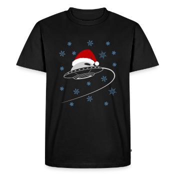 Festif UFO père Noël chapeau Merveille d’hiver - T-shirt Premium bio Homme - noir - Devant - Nico (187cm)