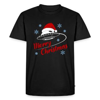 UFO Beanie Merry Christmas Galactic Fun - Men's Premium Organic T-Shirt - black - Front - Nico (187cm)