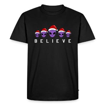 Croyez en cadeau d’extraterrestres de Noël violet - T-shirt Premium bio Homme - noir - Devant - Nico (187cm)