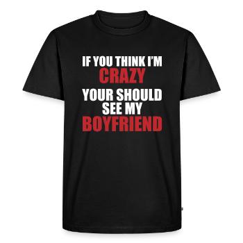 Friend? Crazy & fascinating! - Men's Premium Organic T-Shirt - black - Front - Nico (187cm)